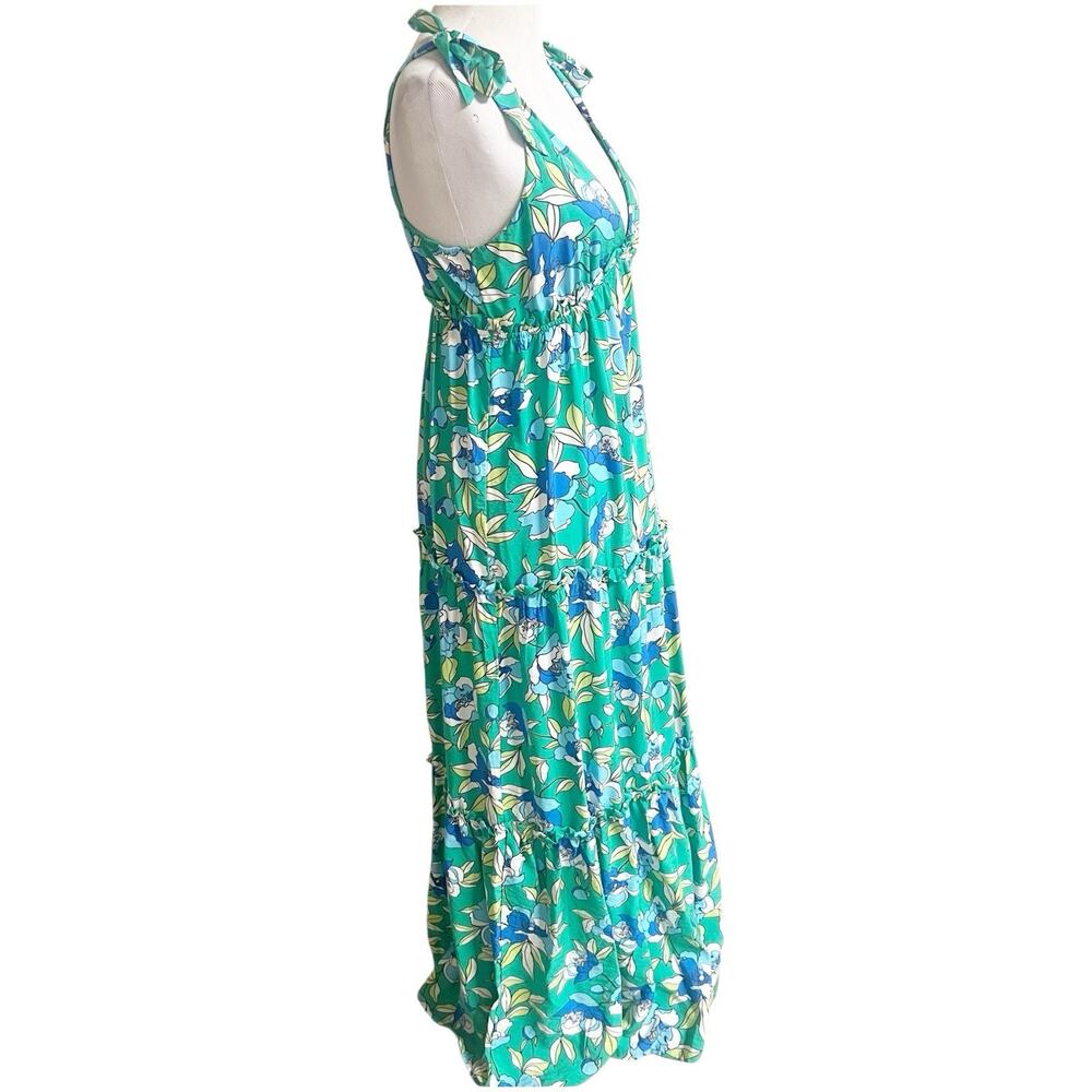 Monteau Los Angeles Floral Tiered Maxi Dress Green Size Large V-Neck Bohemian - Picture 5 of 14